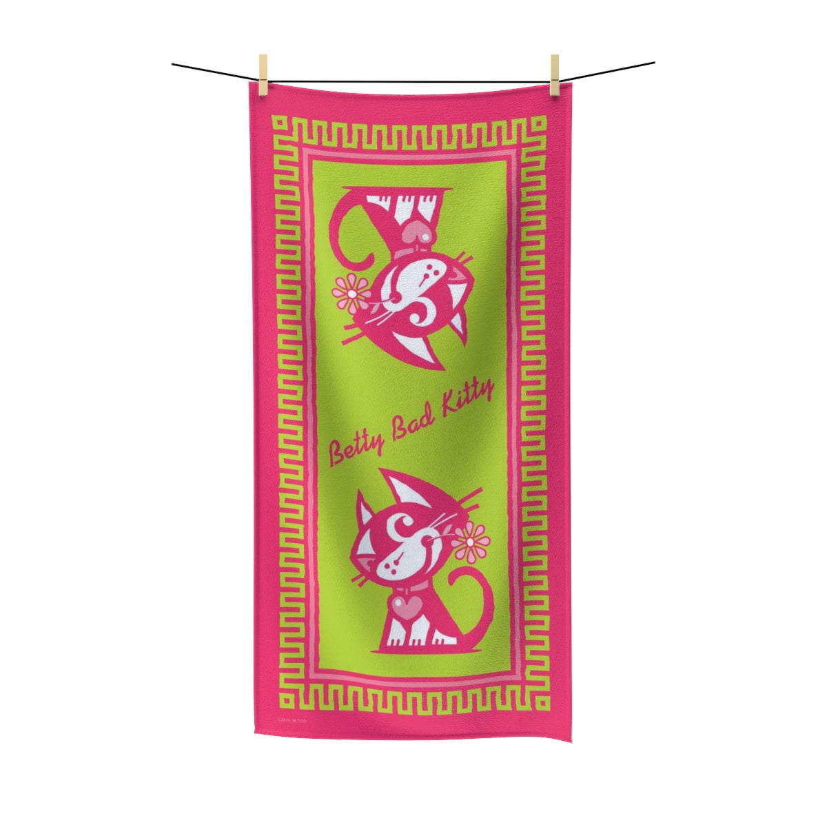 Betty Bad Kitty Flower III . Polycotton Towel
