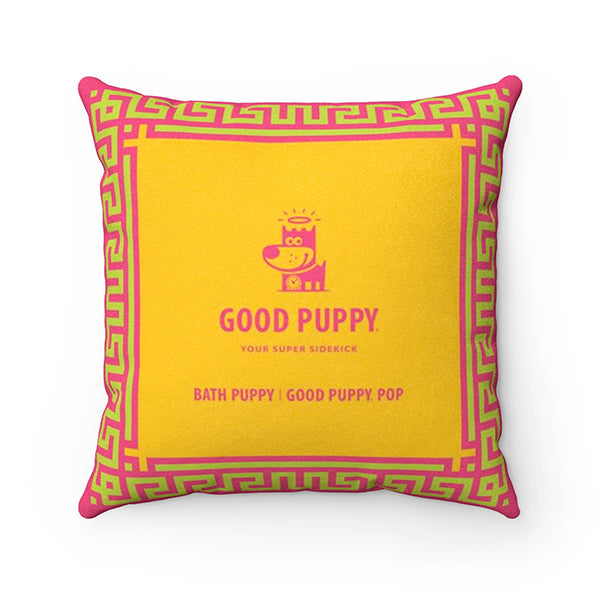 Bath Puppy Good Puppy Faux Suede Square Pillow Accent For Children's Bedroom Decor
