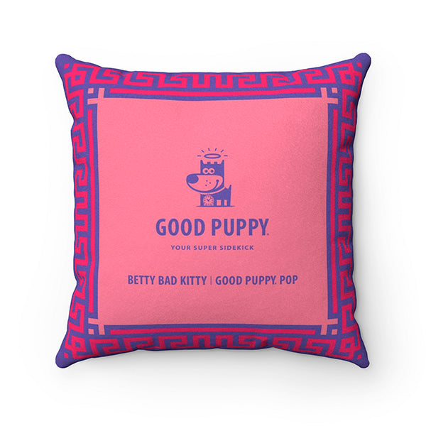 Betty Bad Kitty Good Puppy Faux Suede Square Pillow Accent For Children's Bedroom Decor