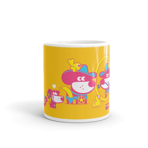 The Good Puppy Gang Children's Ceramic Mug Yellow and Hot Pink