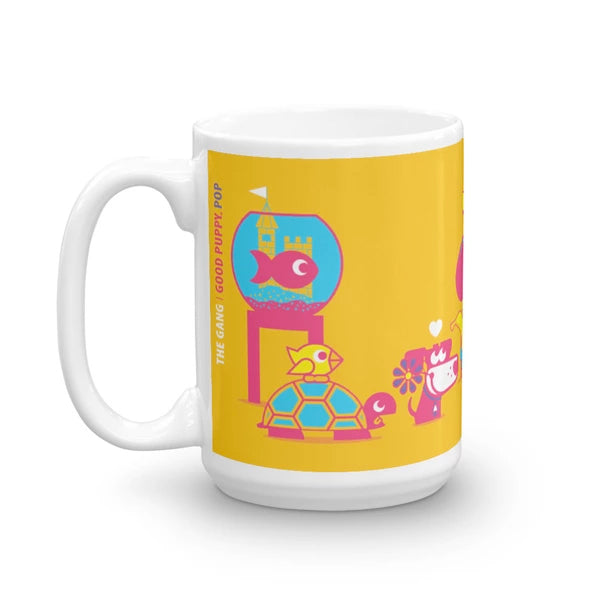 The Good Puppy Gang Children's Ceramic Mug Yellow and Hot Pink