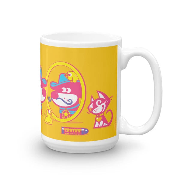 The Good Puppy Gang Children's Ceramic Mug Yellow and Hot Pink