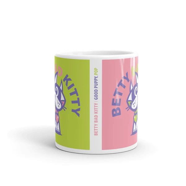 Betty Bad Kitty Good Puppy Children's Character Ceramic Mug Green Pink