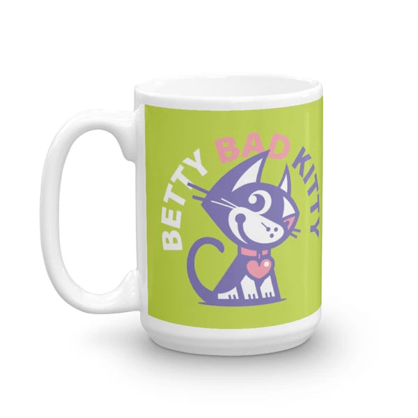 Betty Bad Kitty Good Puppy Children's Character Ceramic Mug Green Pink