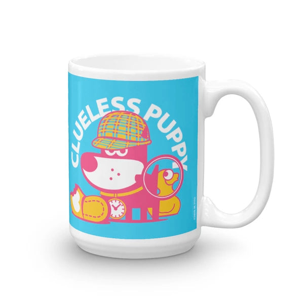 Clueless Puppy Good Puppy Children's Character Ceramic Mug Blue Yellow Hot Pink