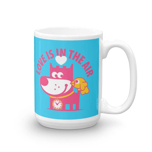 Love Is In The Air - Good Puppy Children's Character Ceramic Mug Blue Orange Hot Pink