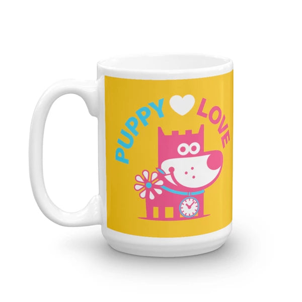 Puppy Love Good Puppy Children's Character Ceramic Mug Yellow Blue Hot Pink