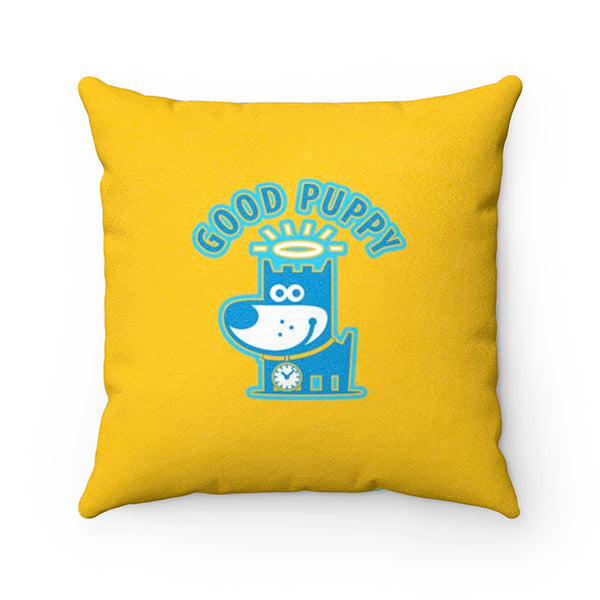 Good Puppy Plaid Orange Faux Suede Square Pillow