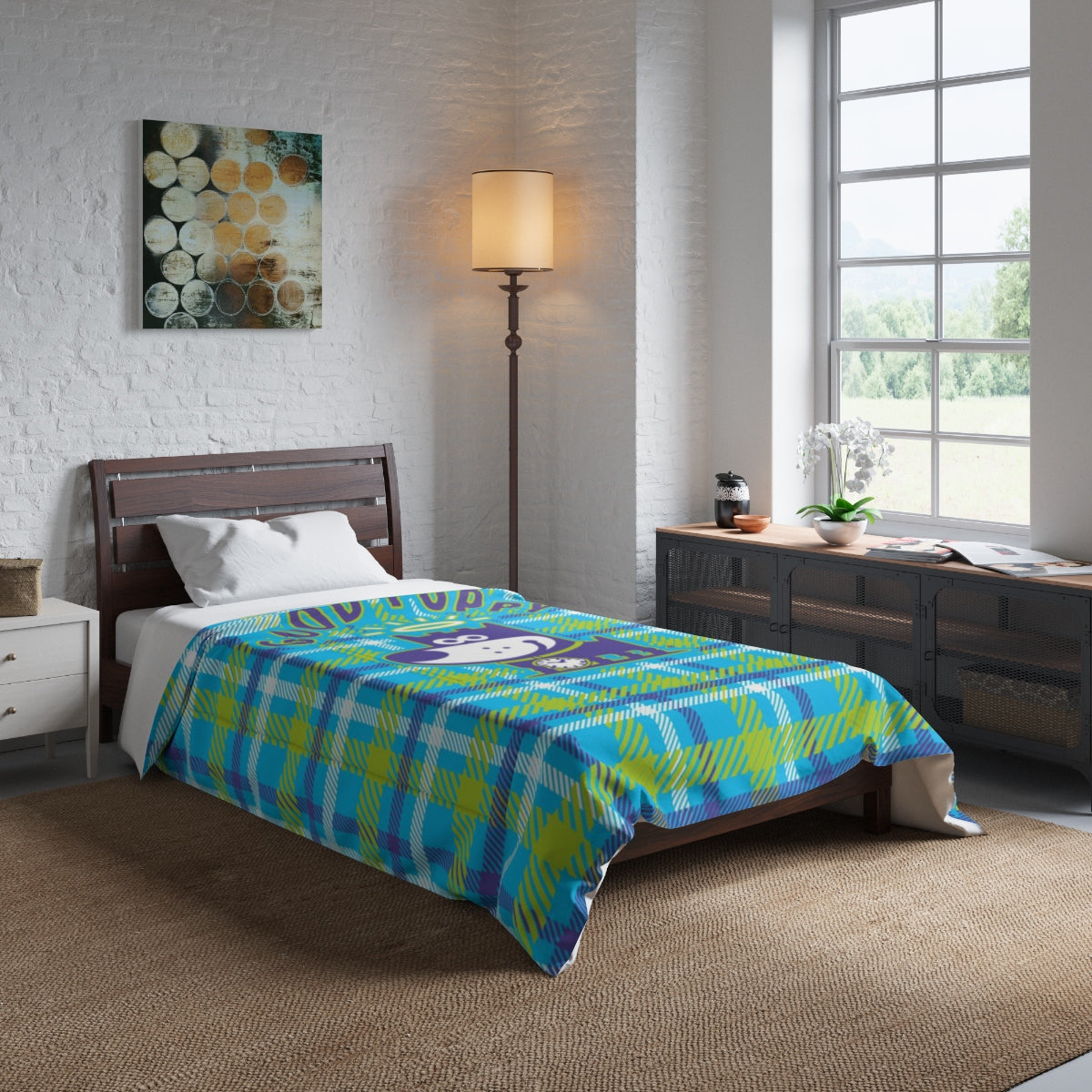 Good Puppy Plaid II Green . Comforter . Small