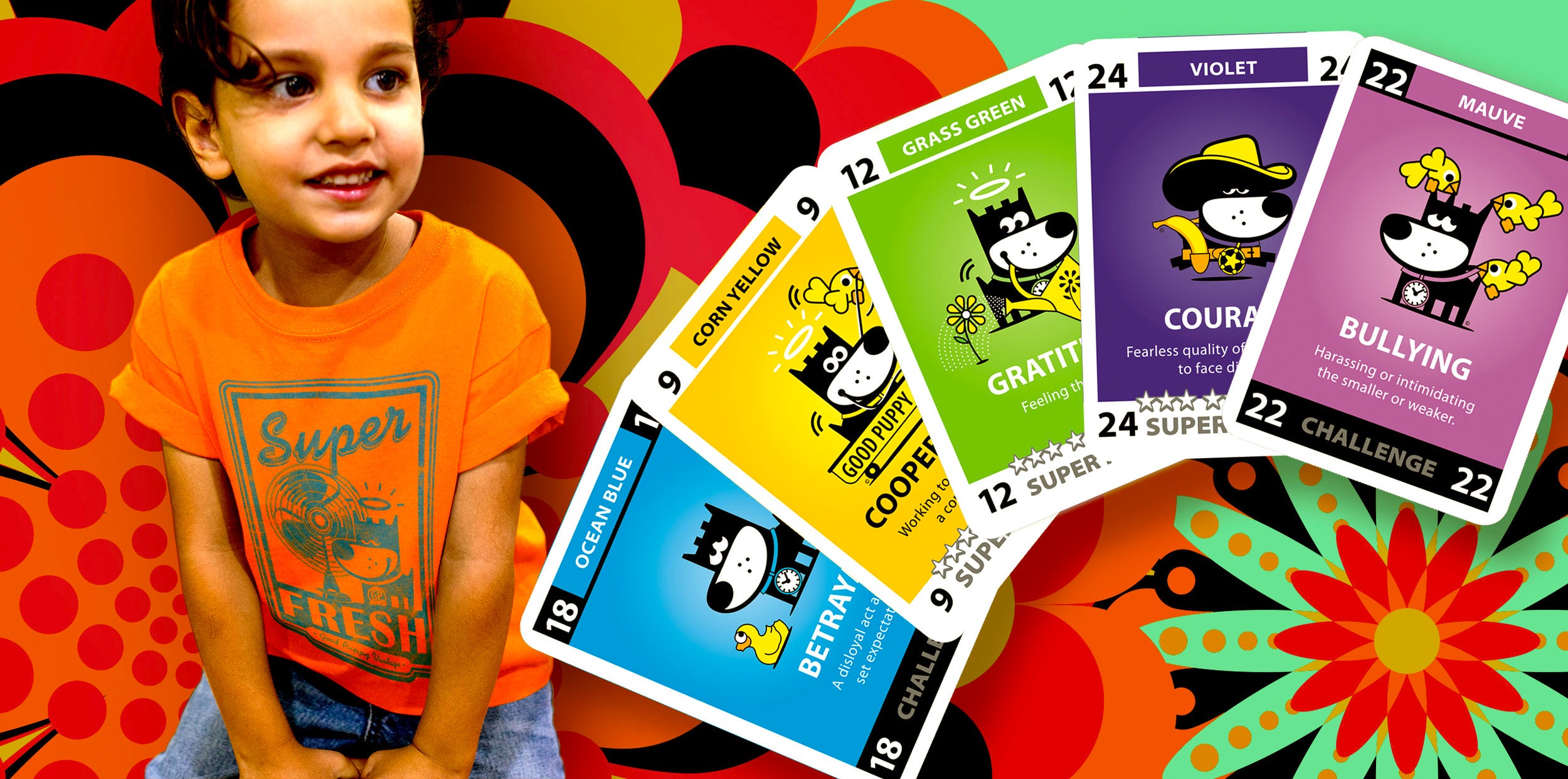 The GOOD PUPPY Challenges and Super Powers card deck assists children at dealing with new situations.