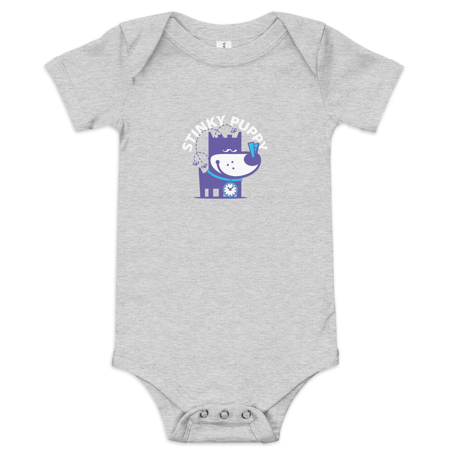 Stinky Puppy II . Baby Short Sleeve One Piece