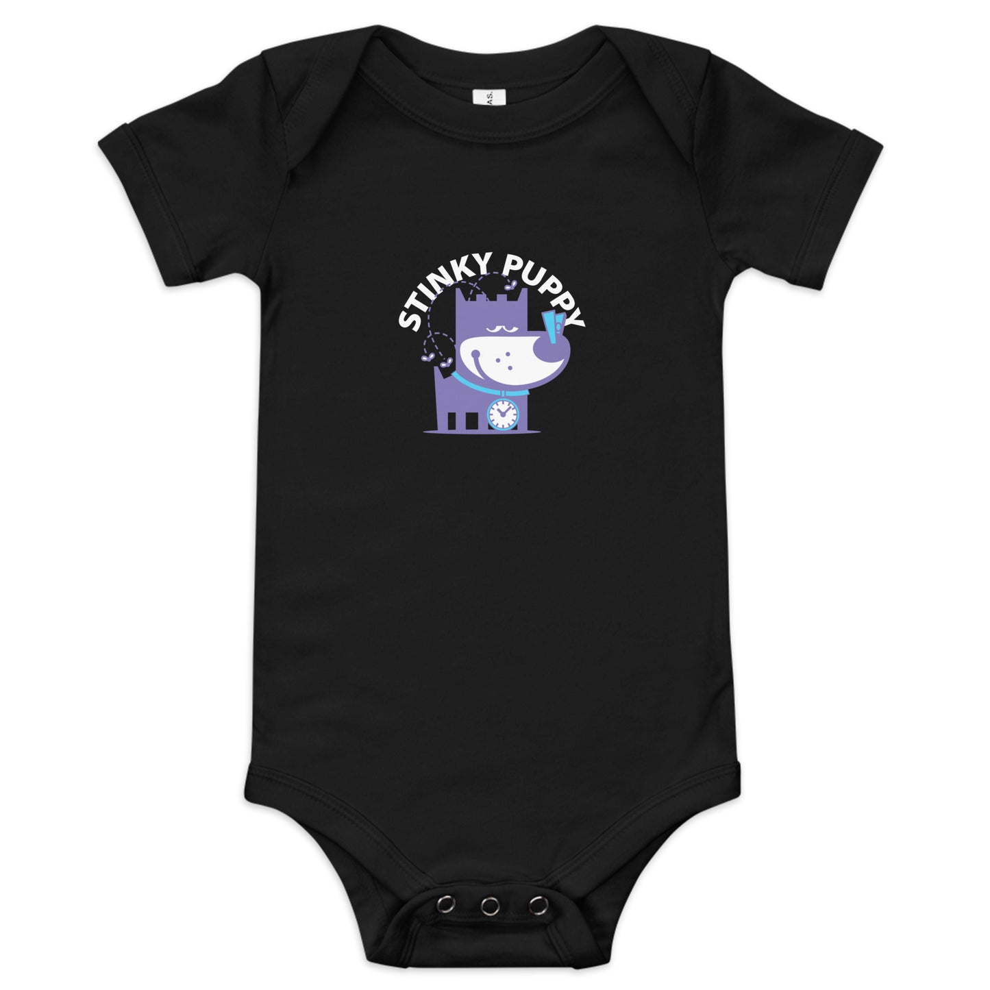 Stinky Puppy II . Baby Short Sleeve One Piece