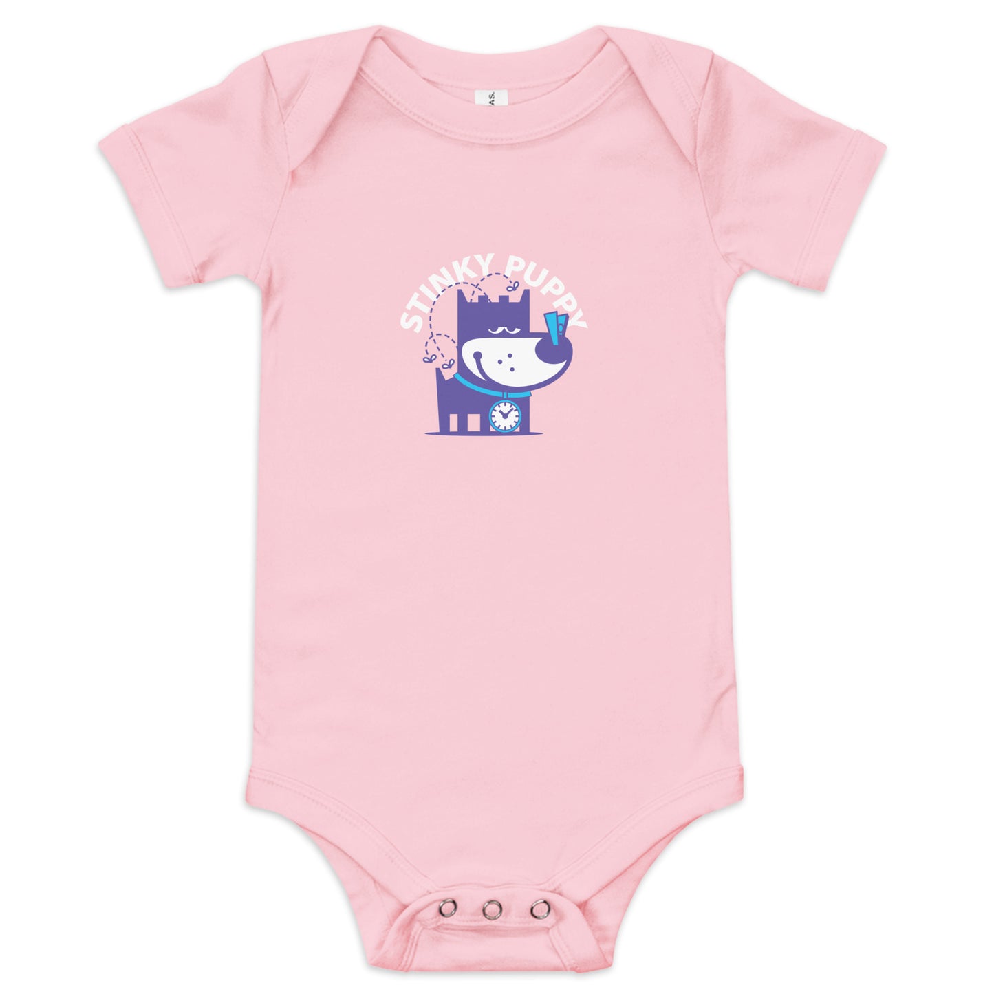 Stinky Puppy II . Baby Short Sleeve One Piece