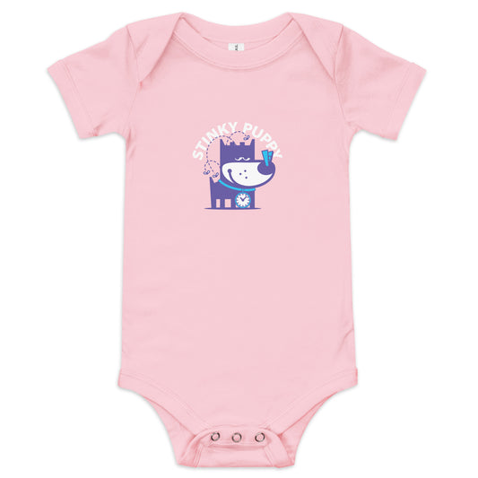 Stinky Puppy II . Baby Short Sleeve One Piece