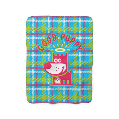 Good Puppy Plaid III Green . Sherpa Fleece Blanket