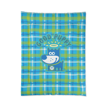 Good Puppy Plaid I Green . Comforter . Small