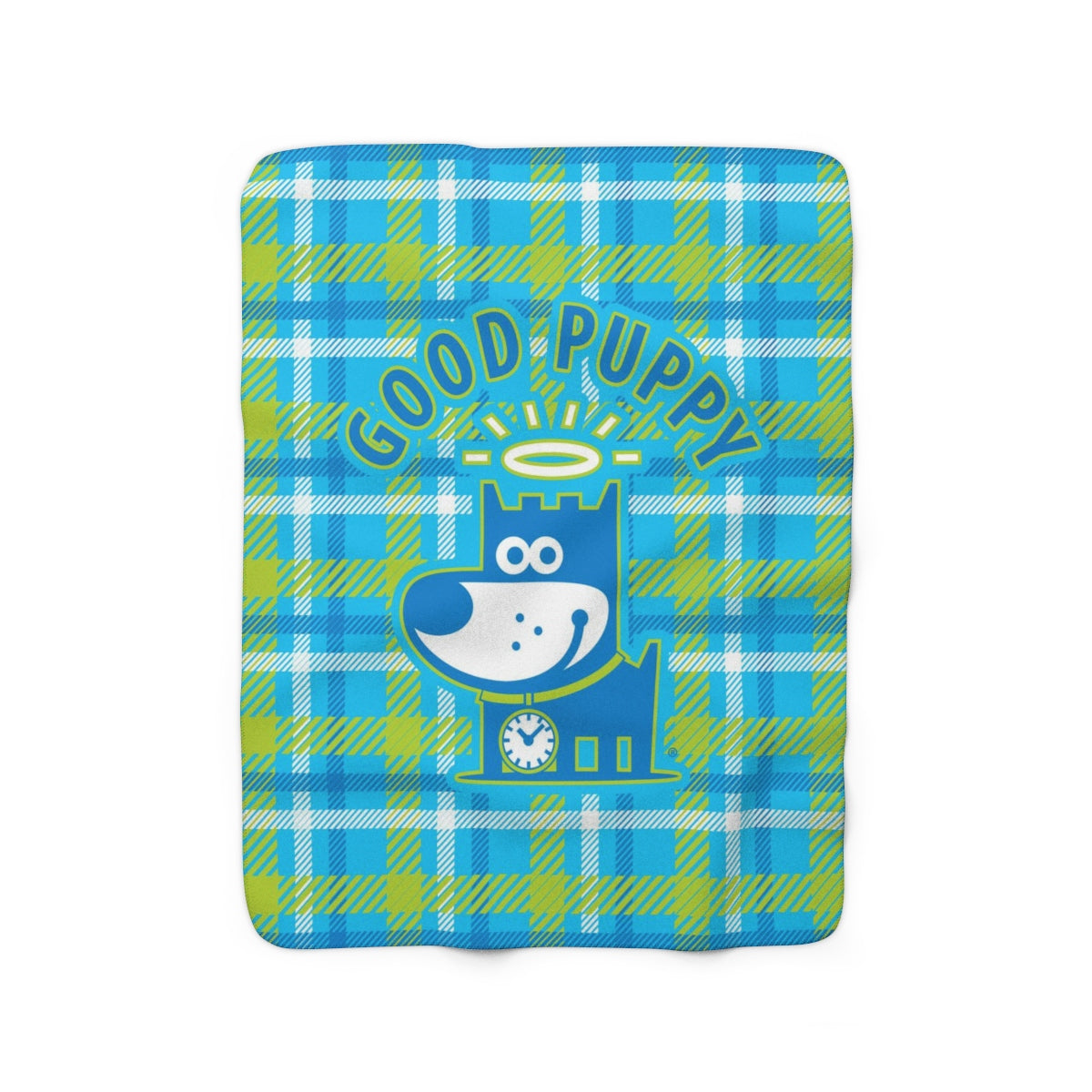 Good Puppy Plaid I Green . Sherpa Fleece Blanket