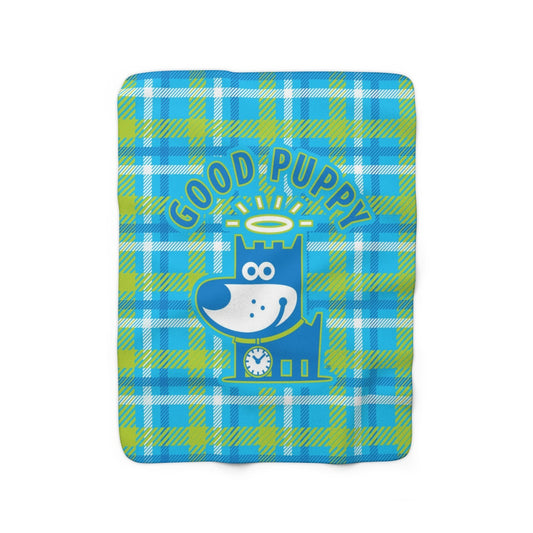 Good Puppy Plaid I Green . Sherpa Fleece Blanket