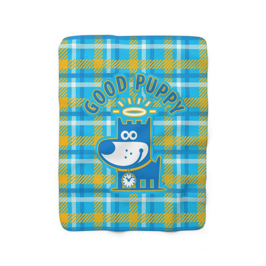 Good Puppy Plaid I Orange . Sherpa Fleece Blanket