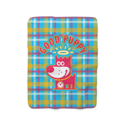 Good Puppy Plaid III Orange . Sherpa Fleece Blanket