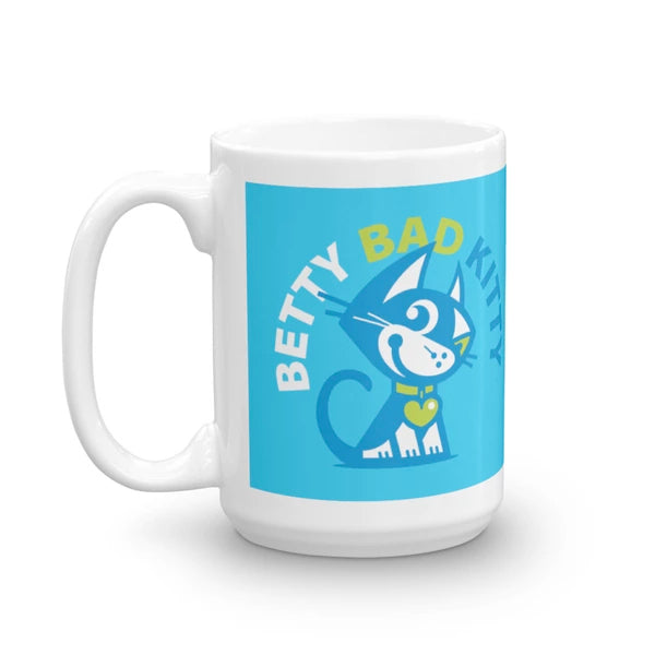 Betty Bad Kitty Good Puppy Children's Character Ceramic Mug Green Blue