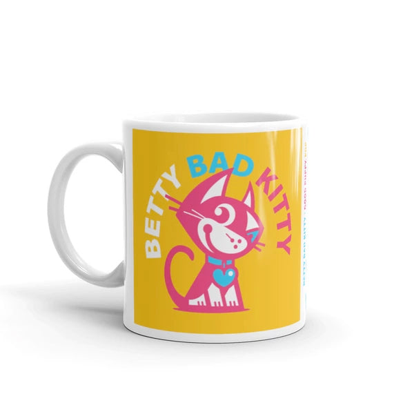 Betty Bad Kitty Good Puppy Children's Character Ceramic Mug Orange Blue Hot Pink