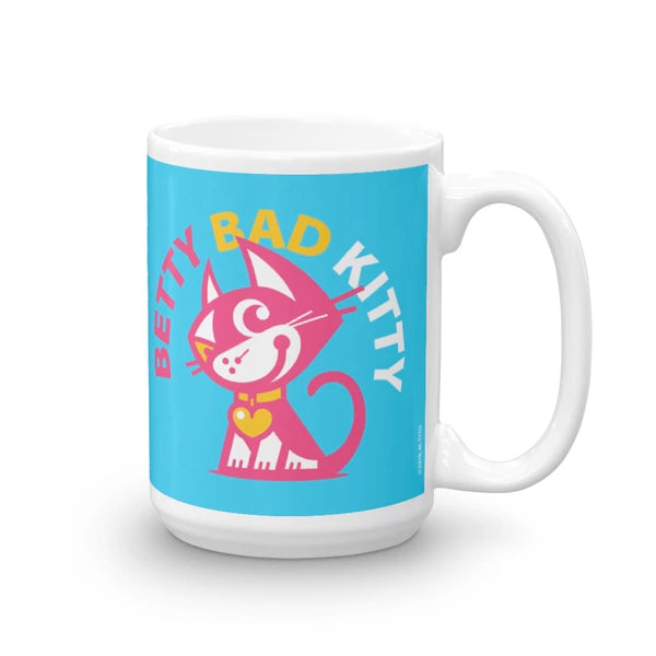 Betty Bad Kitty Good Puppy Children's Character Ceramic Mug Orange Blue Hot Pink