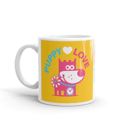 Puppy Love Good Puppy Children's Character Ceramic Mug Yellow Blue Hot Pink