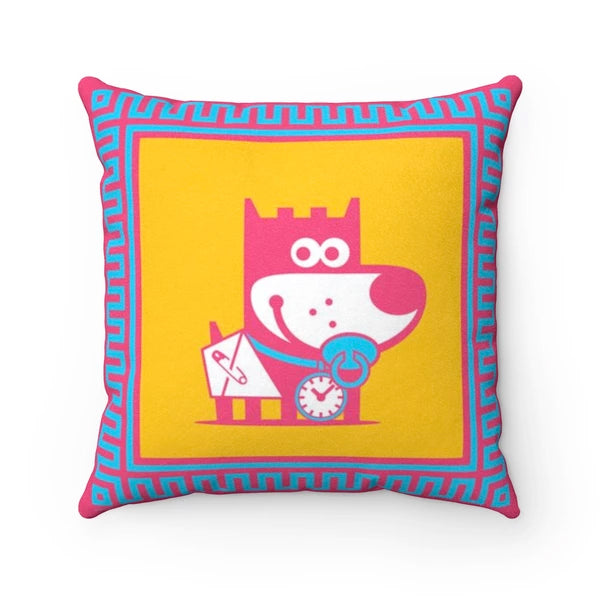 Tiny Puppy Good Puppy Faux Suede Square Pillow Accent For Children's Bedroom